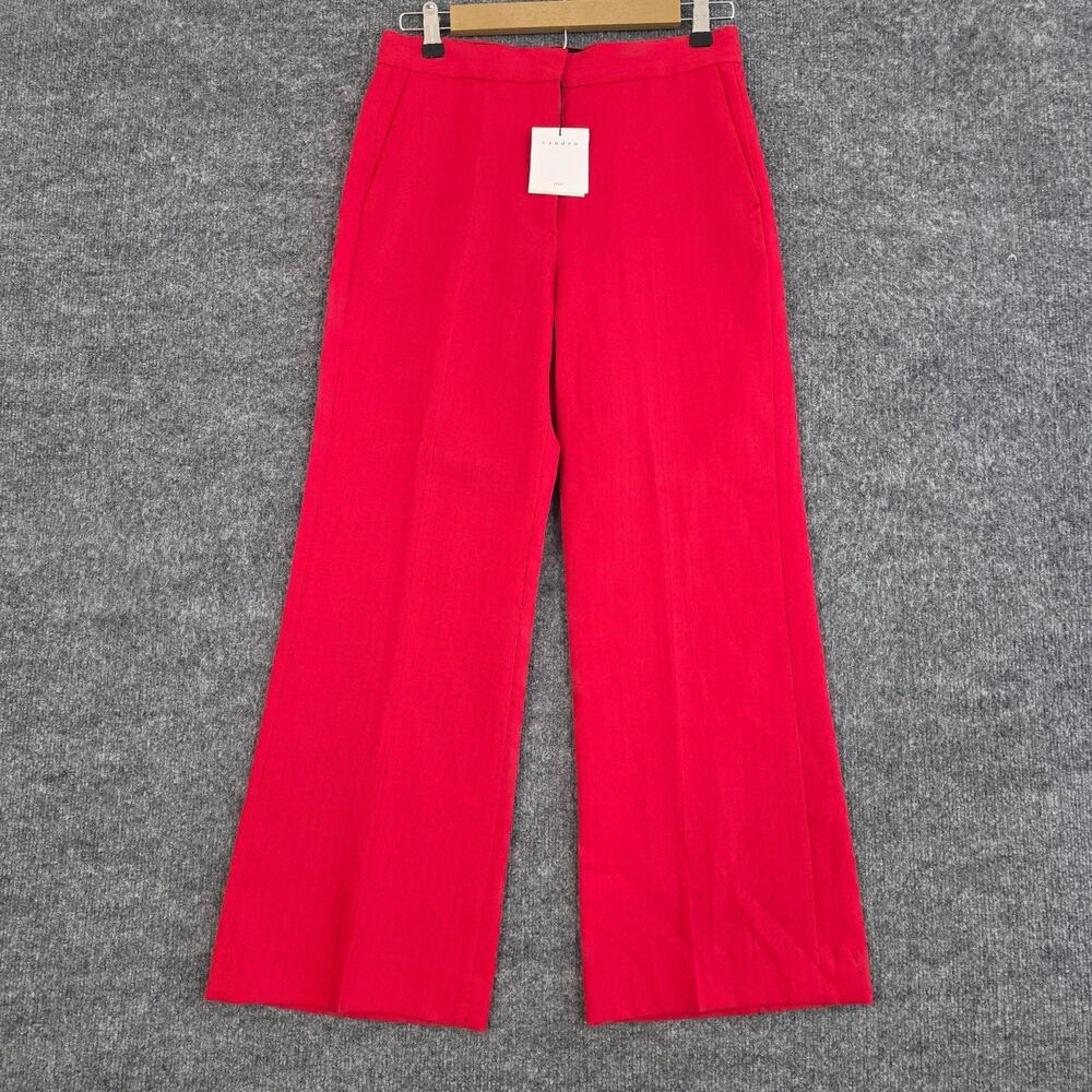 Sandro Pants 38 Polka Dot Twill Wide Leg Red Dressy Work Office Elegant Chic